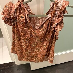 Ulla Johnson Brown Floral Ruffle Blouse